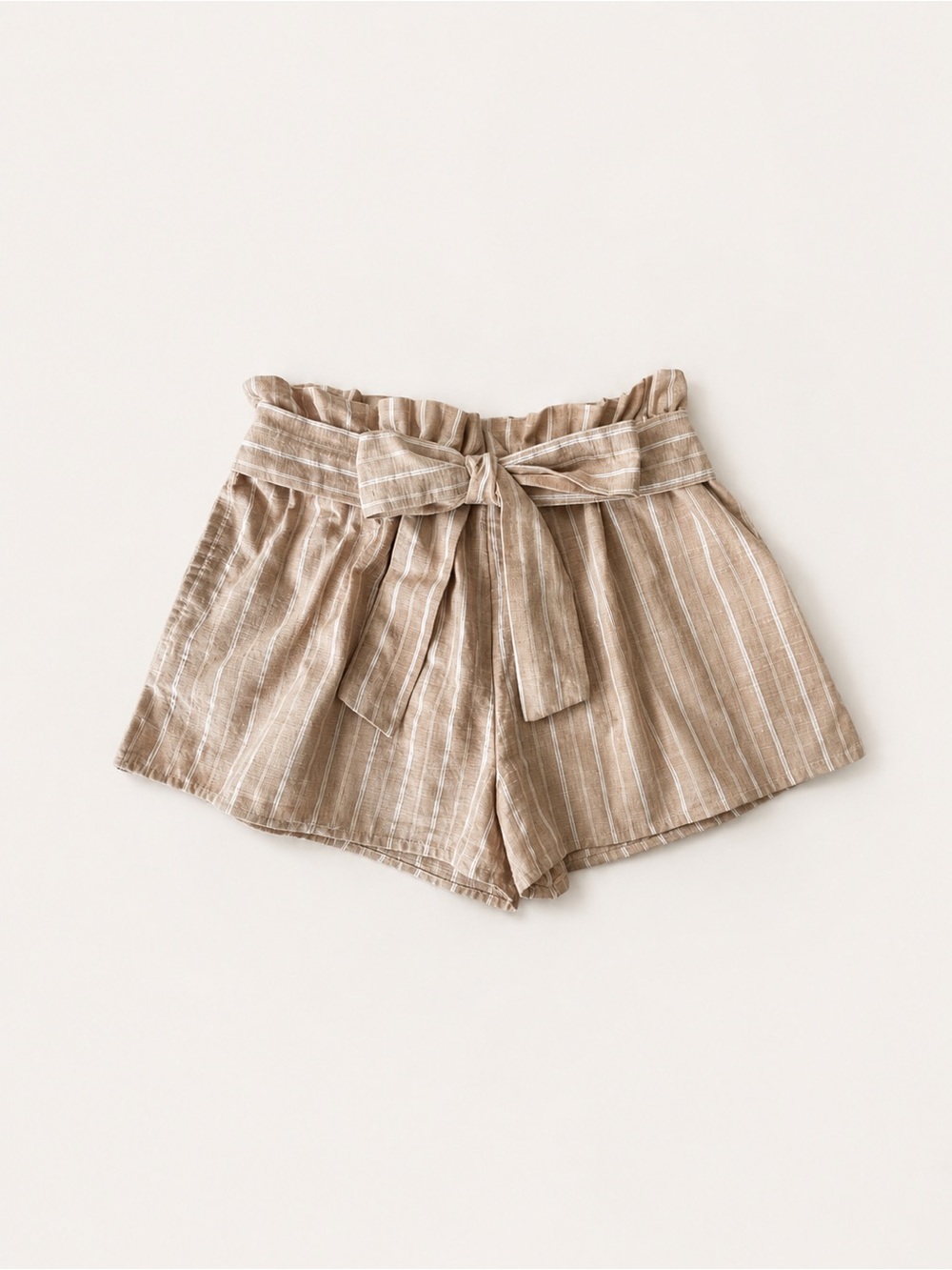 Striped High Waist PaperbagTie-Waist Shorts